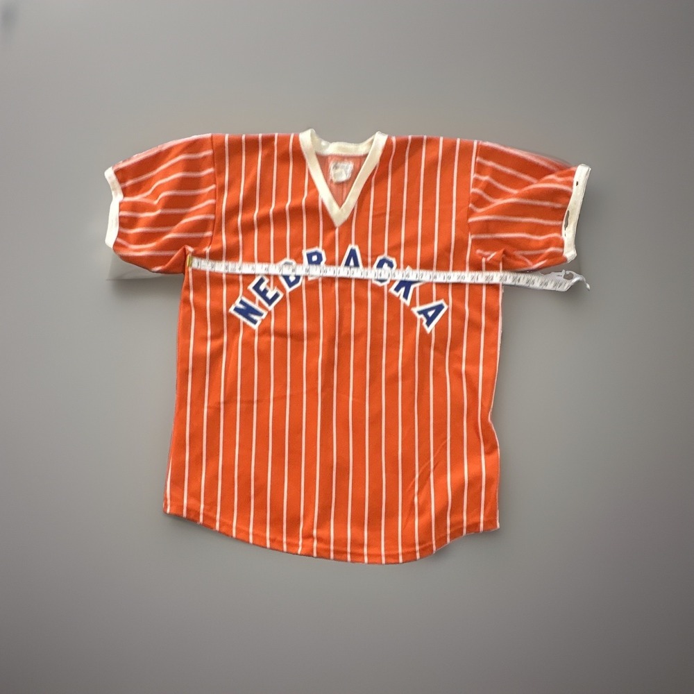 Vtg 70s 80s FELCO New York NEBRASKA Mesh Baseball Jersey Orange Pinstripe L